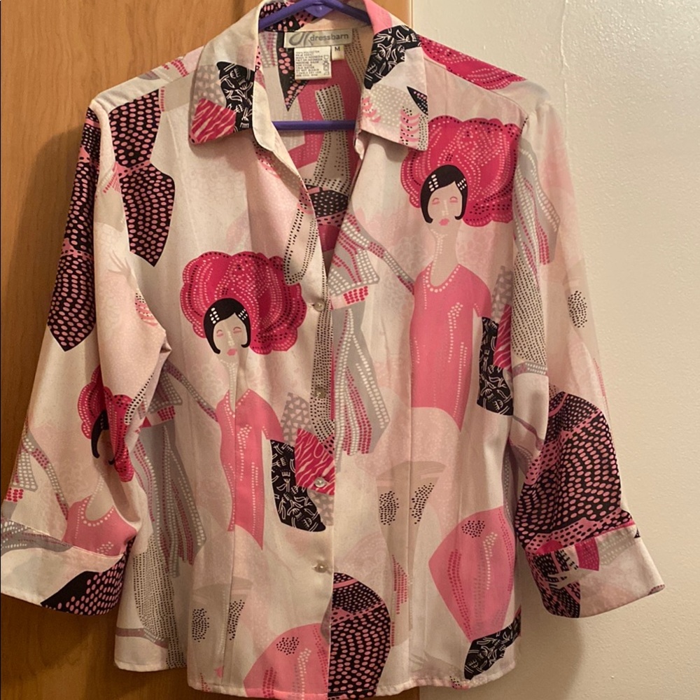 Dressbarn Pink and Black Geometric Blouse